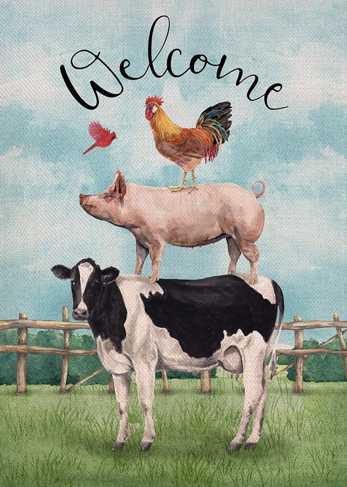 Welcome Summer Rooster Pig Cow Cardinal Farm Decorative Garden Flag, Country Yard Outside Decoration, Spring Farmhouse Outdoor Small Decor 12x18...