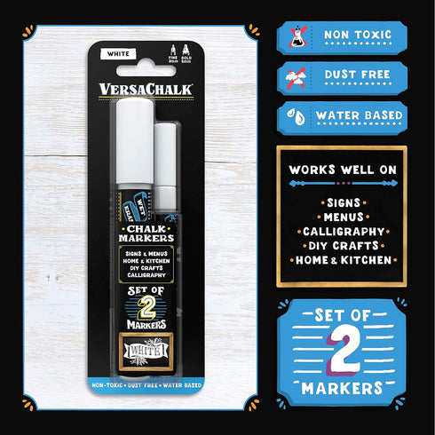 VersaChalk White Chalkboard Chalk Markers - Wet Erase Dustless Chalk Ink Paint Marker for Blackboard, Dry Erase White Board, Chalkboard Sign (COMB...