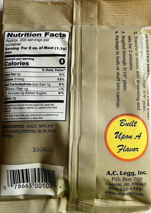 A.C. Legg - Mild Italian Sausage Seasoning - 8 Ounce...