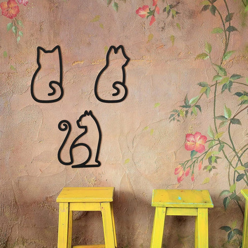 Ferraycle 3 Pieces Black Cat Metal Wall Art Wire Wall Sign Cat Sign Decor for Kitchen Restaurant Shop Decors Christmas Cats Lover Gifts(Cat Style)...