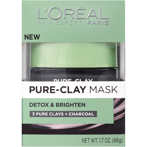 L'Oreal Paris Skincare Pure Clay Face Mask with Charcoal for Dull Skin to Detox & Brighten Skin, Clay Mask, at home face mask, 1.7 oz....