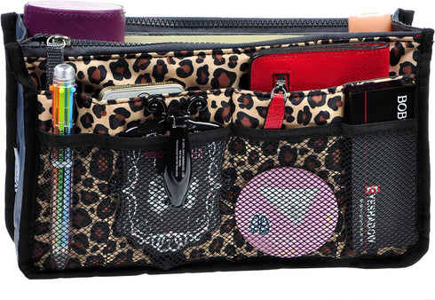 Vercord Purse Organizer Insert for Handbags Bag Organizers Inside Tote Pocketbook Women Nurse Nylon 13 Pockets Leopard Medium...