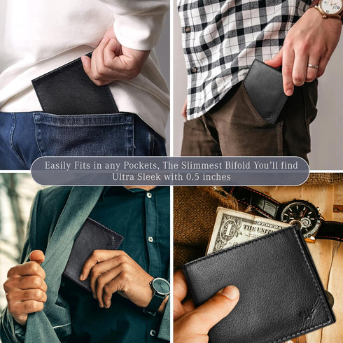 LUXEORIA Leather Wallet for Men, Handcrafted Travel Wallet, Minimalist Mens Slim Bifold Wallet, Anti-Theft RFID Blocking Wallet for Men's, Bi-fold...