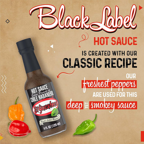 El Yucateco Black Label Reserve Habanero Sauce, 4 oz., 6 Pack, 5,000 Average Scoville Units, Gluten Free, Sugar Free...