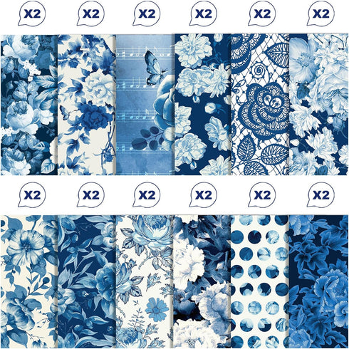 Blue Rose Scrapbook Paper Pad,24 Pcs Blue Rose Pattern Double-Sided Decopodge Paper,Cardstock Paper for Scrapbooking DIY Decorative Background Car...