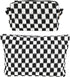 2Pcs Makeup Bag For Women - Large Checkered Knitted Cosmetic Bags&Small Makeup Pouch Aesthetic Design Travel Toiletry Bag Skincare Bag Car Storage...