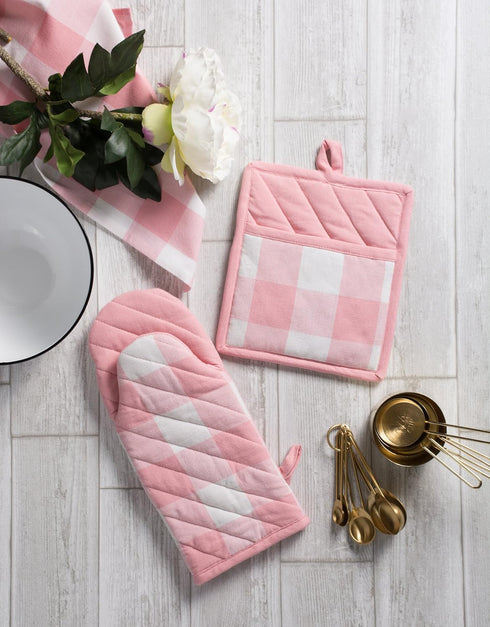 DII Buffalo Check Kitchen Collection, Classic Farmhouse Kitchen Set, Potholder, One Size, Pink &White, 2 Piece...