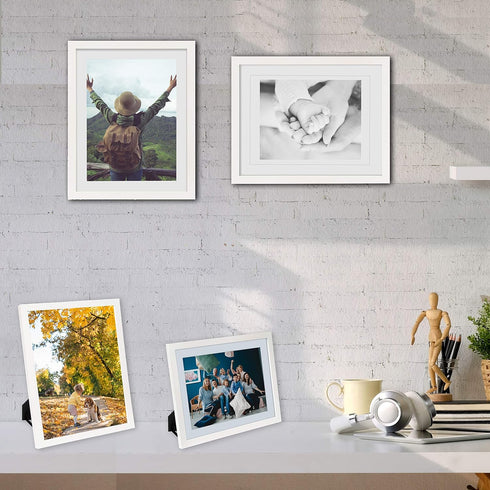 Beyond Your Thoughts 11"X14" Real Wood (Hang/Stand) White Picture Photo Frame with Matted for 8"X10" or 9"x12" Photo for Wall and Table Top-Mounti...