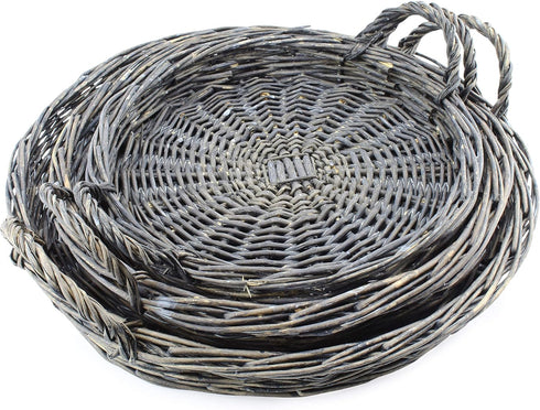 AuldHome Design Rustic Willow Basket Trays, Set of 3 (Round, Gray Washed); Natural Wicker Decorative Farmhouse Trays...