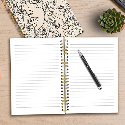 Boho Abstract Minimalist Woman Face Line Flower Floral Spiral Notebook,Laminated Hard Cover,College Ruled 5.5×8.3 Inches,Journal Notebooks for Jou...