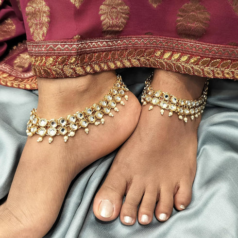 Efulgenz Kundan Anklet Indian Bollywood Faux Pearl Crystal Wedding Bridal Anklet Pair Bracelet Payal Foot Jewelry...