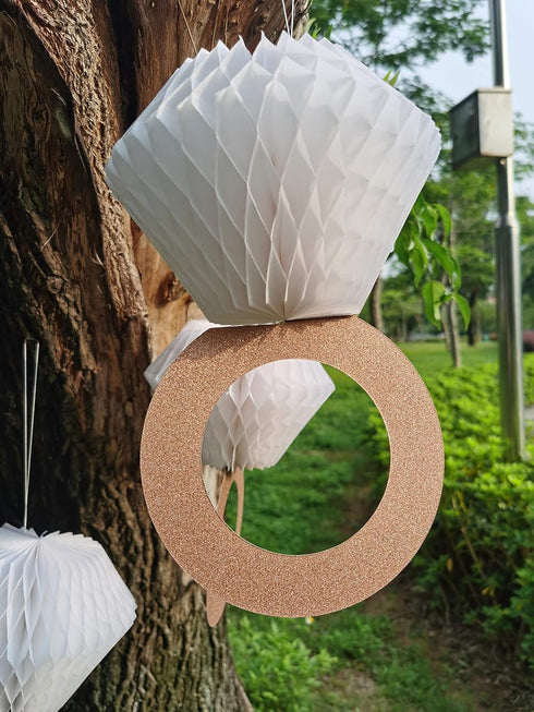 Engagement Party Decorations, Bridal Shower Supplies, Honeycomb Ring Hanging Decorations, Rose Gold Glitter Diamond Rings (6pcs), Engaged Diamond ...