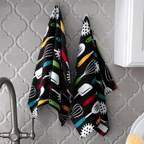T-FAL Fiber Reactive Print Kitchen Towels: Highly Absorbent, Super Soft - 100% Cotton, 16"x28" Dish Towels for Cleaning & Drying Dishes, Pans, Gla...
