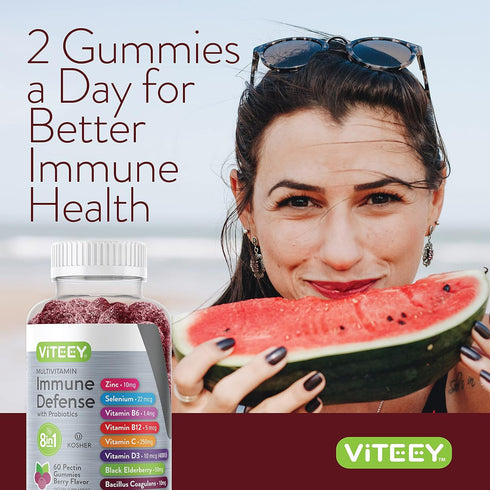Multivitamin Gummies 8 in 1 Immune Support Supplement with Probiotics - Immune Boosters for Adults & Teens - Vegetarian, Gelatin Free, GMO Free - ...