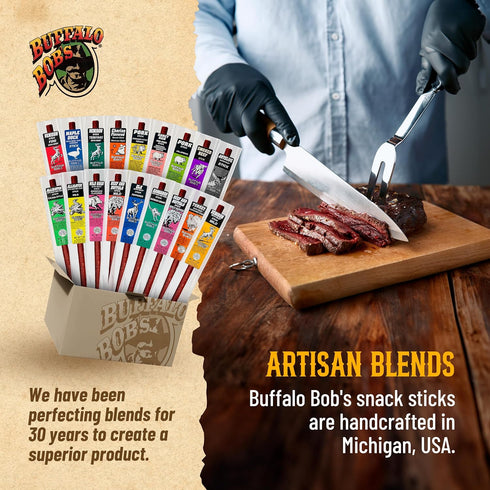 Buffalo Bob's Wild Game Meat Snacks (1oz Stick, 10 Pack) Exotic Variety Assortment Sampler, Gift for Men/Dad, Stocking Stuffer, Adventure Enthusia...