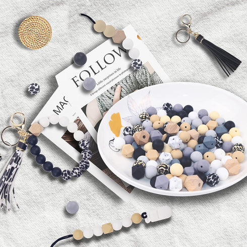 102 Pcs Silicone Beads for Keychain Making, DIY Silicone Beaded for Pacifier Clips kit and Teacher lanyard, Rubber Beads for Making DIY Crafts, Du...