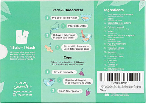 Period, Menstrual Stain Fighting Eco Detergent Strips - Unscented Menstrual Cup Wash, Cloth Diaper Detergent - Enzyme Blood Stain Remover, Delicat...
