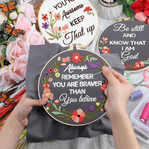 You're Awesome Keep That Up Embroidery Kit for Beginners, Funny Embroidery Starter Kit Craft Kit Stamped Cross Stitch Set Birthday Gift for Women,...