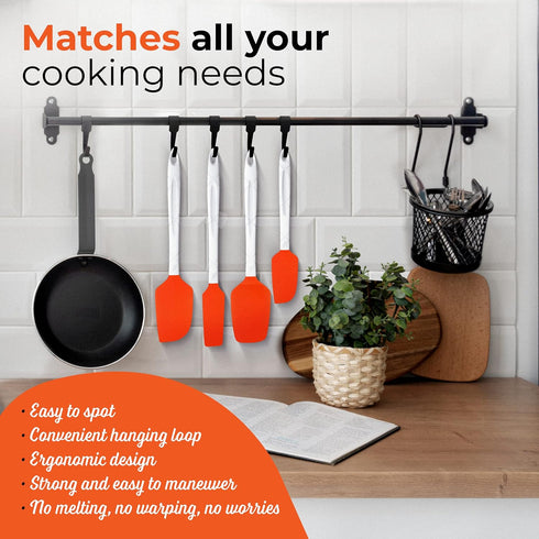 M KITCHEN WORLD Heat Resistant Silicone Spatulas Set | Rubber Spatula Kitchen Utensils Non-Stick for Cooking, Baking and Mixing | Ergonomic, Dishw...