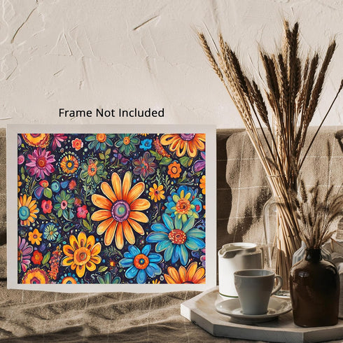 Posterizer 1 pcs- psychedelic funky hippie colorful flowers 3-Fantasy & Fiction Art-Retro Art- Living Room Bedroom Decor- unframed wall art...