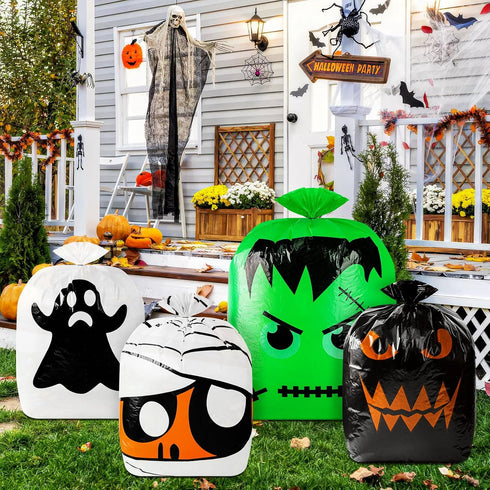 6 Pcs Halloween Pumpkin Leaf Bags, Halloween Pumpkin Trash Bags with Twist Tie, Fall Yard Trash Bags Yard Waste Bags Halloween Goodie Bags for Hal...