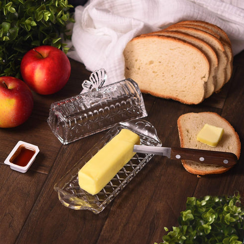 Bezrat Glass Butter Dish | Premium Butter Dish with Lid and Easy Grip Handle | Easy to Use and 100% Food Safe - Dishwasher Safe | Butterfly Additi...