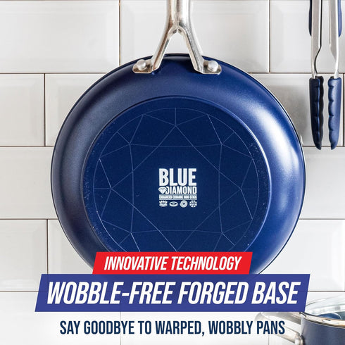 Blue Diamond 10" Nonstick Frying Pan Skillet, Diamond Infused PFAS & PTFE-Free Ceramic Pot, Dishwasher & Oven Safe, Stay Cool Handle, Durable Non ...