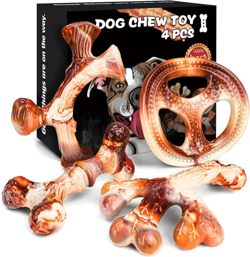 DBF 4 Pack Indestructible Dog Chew Toys for Aggressive Chewers Medium Small Breed - Durable Tough Dog Toy with Bacon Flavor, Heavy Duty Hard Nylon...