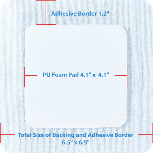 Areza Medical - Foam Wound Dressing Polyurethane - Sterile - 6.5" x 6.5" (16.5 cm x 16.5 cm) - Adhesive Border - 5 PCS - FSA/HSA Approved...