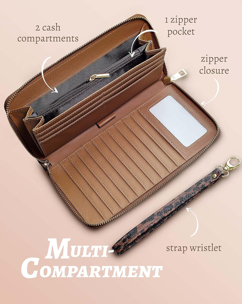 Leopard Wallet-Wallet for Women with Credit Card Holder Money Pockets Wristlet Band Wallet Case Coin Money Clip Woman Purse with RFID Blocking Lar...