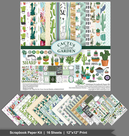 Cactus and Succulent House Plants Theme Collection Double-Sided Scrapbook Paper Kit Cardstock 12"x12" Card Making Paper Pack With Sticker Sheet - ...