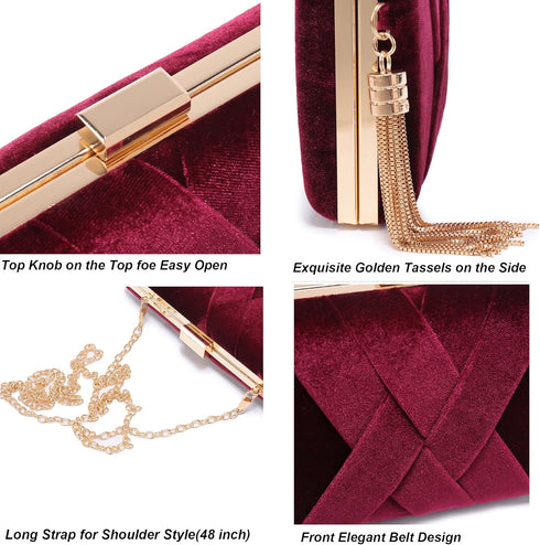 CARIEDO Women's Evening Big Handbag Clutch Velvet Fabric Bridal Purse for Wedding Prom Night Out Party...