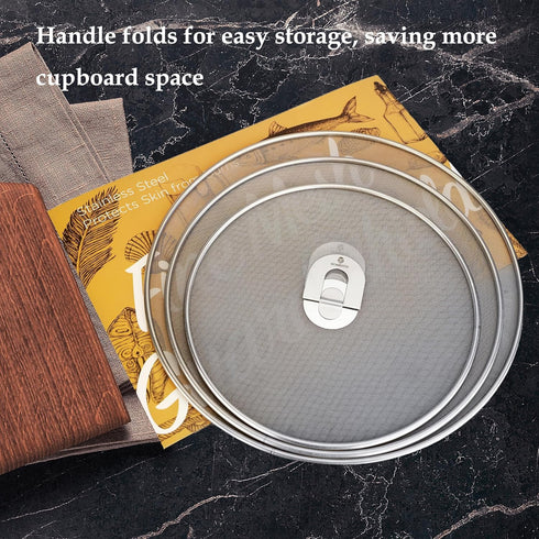 Homestia Grease Splatter Screen for Frying Pan Available in 10"/11.5"/13" with Fold Flat Knob Fine Mesh Cooking Splash Guard Skillet Splatter Shie...