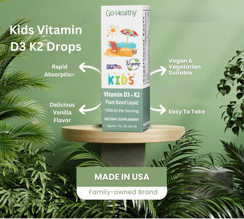 Go Healthy Kids Vitamins D3 K2 (MK-7), Child Vitamin D, Liquid Vegan D3 K2 Drops for Kids, Sugar-Free, Easy-to-Absorb, Children's Growth & Immune ...