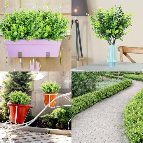 Ouddy Decor 8 Bundles Artificial Greenery Stems Fake Plants Outdoor UV Resistant Faux Plastic Boxwood for Kitchen Office Garden Porch Farmhouse Wi...