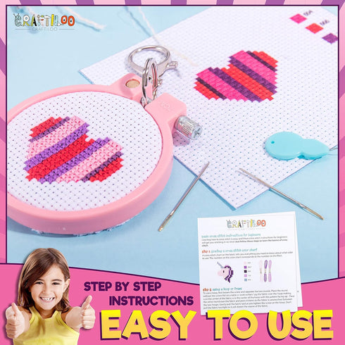 Cross Stitch Kits for Beginners. 5 Stamped Cross Stitch Kits for Kids.Needlepoint Kits for Beginners. Embroidery Kit for Kids. Crossstitch Kit for...