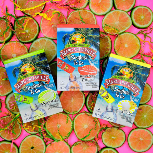 Margaritaville singles to go water drink mix - pina colada flavored, non-alcoholic powder sticks (6 boxes with 6 packets each - 36 total servings)...