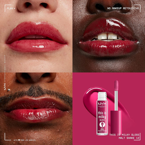 NYX PROFESSIONAL MAKEUP This Is Milky Gloss, Lip Gloss with 12 Hour Hydration, Vegan - Malt Shake (Warm Red)...