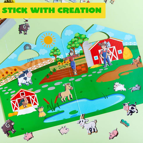 JOYIN 3 Pcs Reusable Sticker Book-Reusable Make a Face Sticker Book, Hidden Picture Sticker Book, Farm Sticker Board. On The Go Travel Toy Activit...