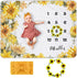 Sunflower Baby Monthly Milestone Blanket Girl, Floral Newborns Month Blanket Gift for Baby Shower, Soft Plush Photo Prop Blanket, Wreath &Headband...