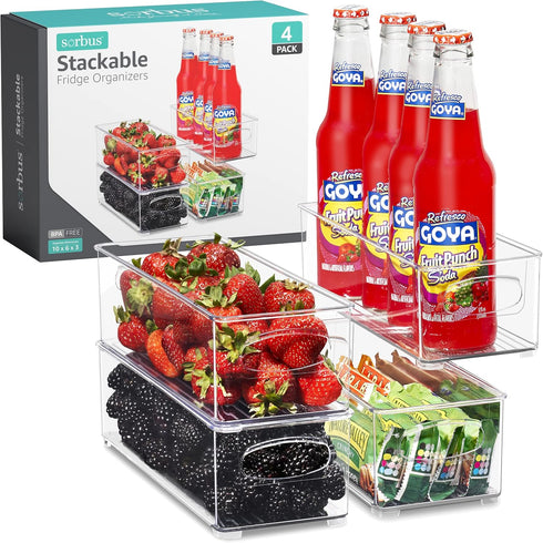 Sorbus Stackable Refrigerator Organizer Bins - Clear Storage Bins for Kitchen Pantry, Freezer & Fridge Organization - Food Organizing Plastic Cont...