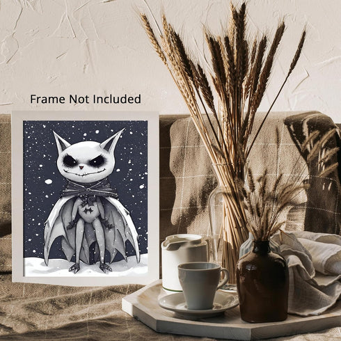 Posterizer 1 pcs- holloween theme-Jack Skellington inspired bat-Gothic Art-Art for Animal Lovers- Living Room Bedroom Decor- unframed wall art...