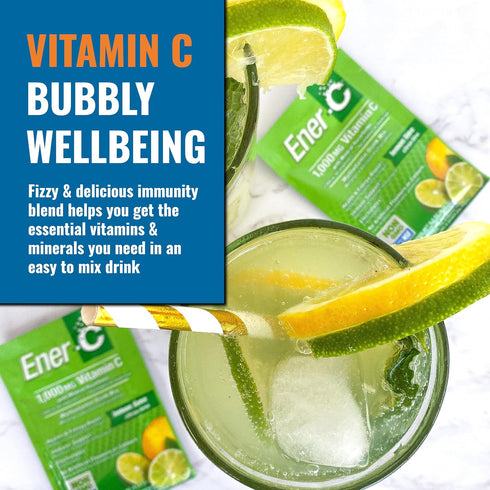 Ener-C Lemon Lime Multivitamin Drink Mix Powder Vitamin C 1000mg & Electrolytes with Real Fruit Juice Natural Energy & Immune Support for Women & ...