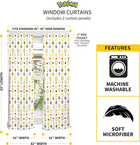 Franco Kids Window Curtain Panels Drapes Set, 82 in x 63 in, Pokemon...