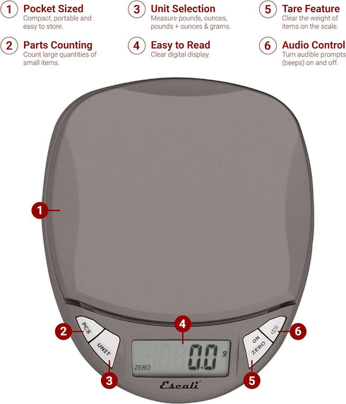 Escali Pico PR500S Precision Kitchen Food Scale for Baking and Cooking, Lightweight and Durable Design, LCD Digital Display, Lifetime ltd. Warrant...