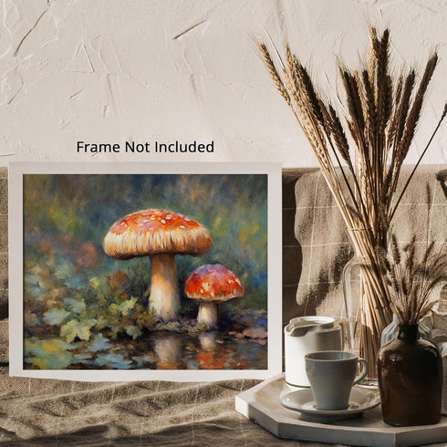 Posterizer 1 pcs-cute mushrooms in the wild-oil painting style 1-Floral & Botanical Art-Landscape & Nature Art-Decor for Home & Office- unframed w...