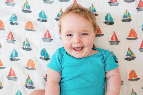 lulujo Baby 100% Cotton Muslin Swaddle Blanket, 47 x 47-Inches, Sailboat...