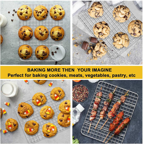 P&P CHEF 2-Pieces Small Cooling Baking Racks, Stainless Steel Grid Rack for Cooking Roasting Drying Grilling, 9.75'' x 7.5'' x 0.75'', Oven & Dish...