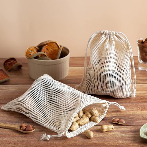 PALTERWEAR 100 Percent Natural Cotton Double Drawstring Mesh Bag For Herbs, Nuts, Spices (5 x 7 Inch - Set of 5)...