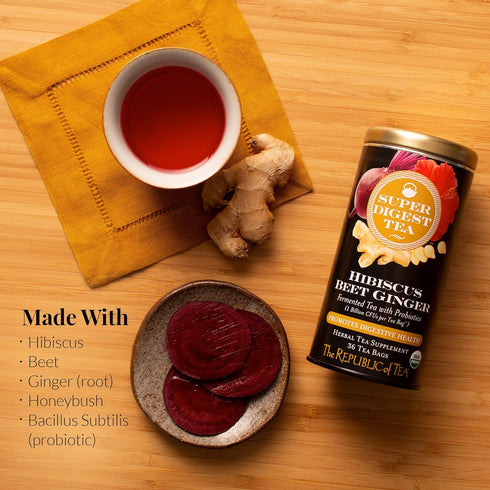 The Republic of Tea Organic Hibiscus Beet Ginger SuperDigest Tea® Herbal | Probiotic Tea Bag (36 count)...